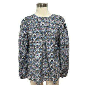 Munthe Justy Puff Shoulder Blouse Womens 6 Peacock Organic Cotton Silk Chic‎ NWT